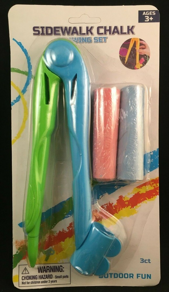 Sidewalk Chalk - Drawing Kit - Two Chalks & Compass - 3 Piece Set - Outdoor Fun