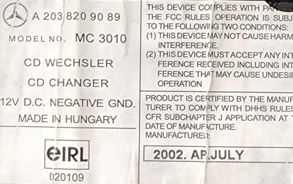 Mercedes-Benz CD changer MC-3010