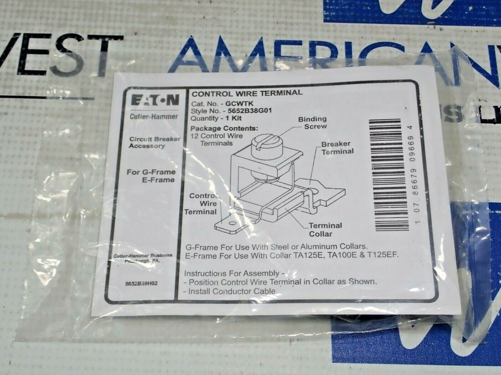 EATON GCWTK CONTROL WIRE TERMINAL QUANTITY 12 STYLE 5652B38GO1