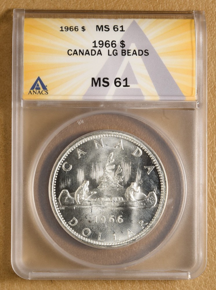 1966 Canada Silver Dollar with Large Beads ANACS MS61