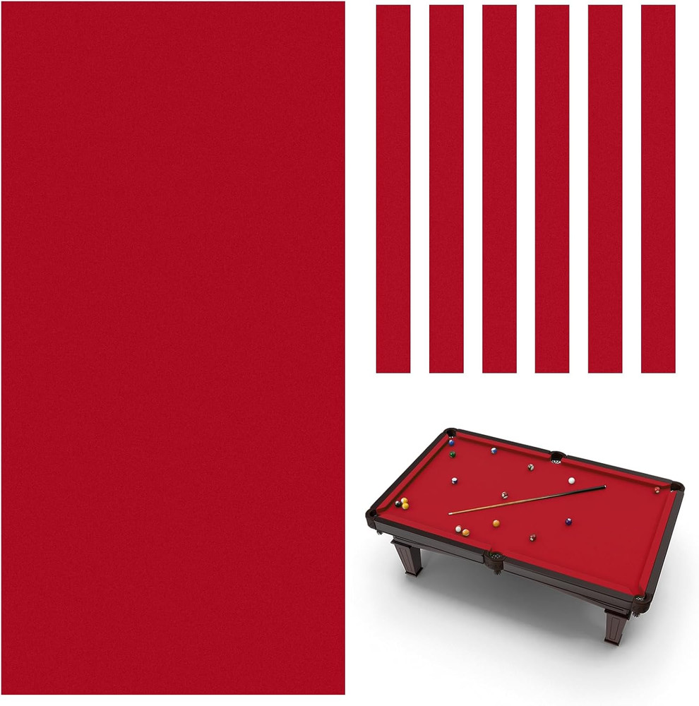 8.5Ft Red Pool Table Felt with 6 Cloth Strips for Billiard Tables