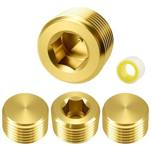 4PCS Male Brass Pipe Plug | Counter Sunk Internal Hex Socket Head 1/2 NPT