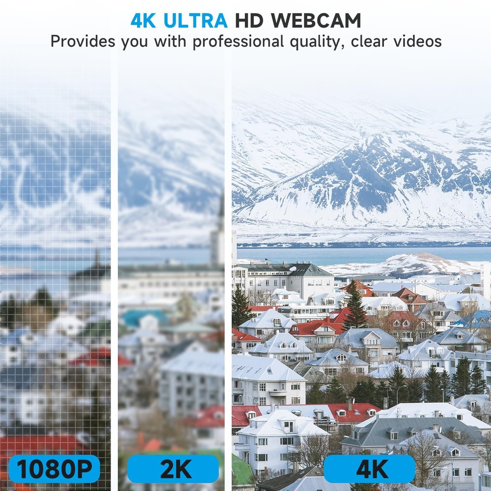 4k Webcam for PC with Microphone, Computer Camera with Noise Cancellation, Pr...