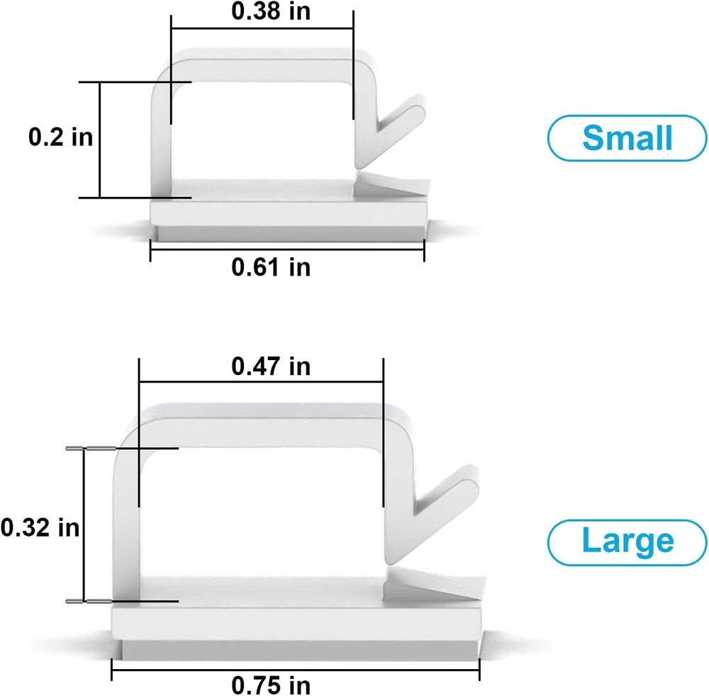100 PCS Adhesive Cable Clips White (Small & Large), Small&Large,