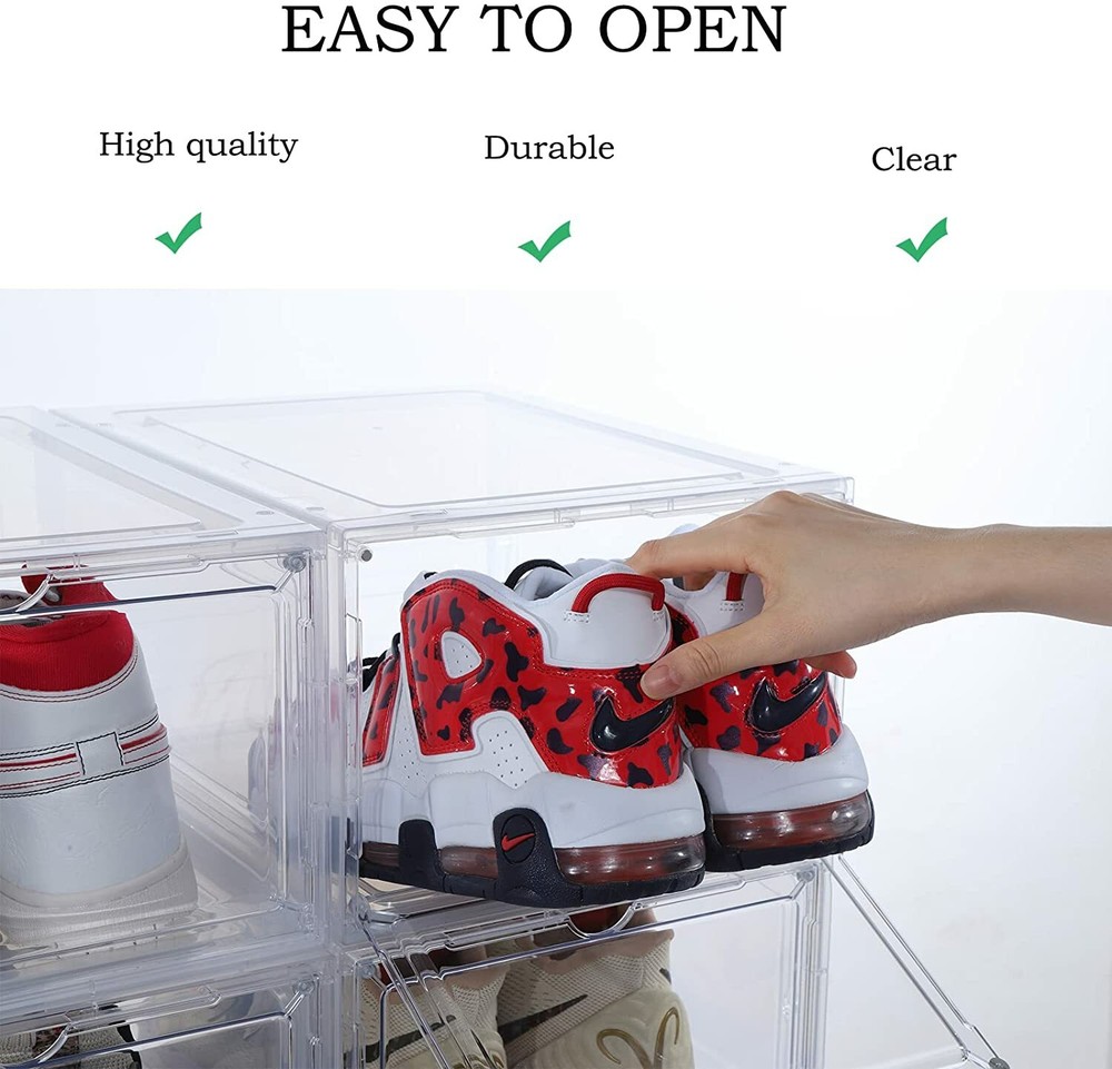 12 Clear Shoe Boxes Magnetic Drop Front Sneaker Rack Storage Organizer Stackable