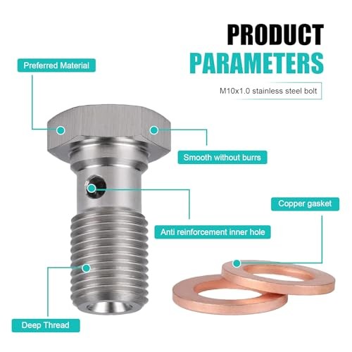 Metric Stainless Steel Single Banjo Bolt, M10 x 1.0 Vehicle Metric Hex Brake