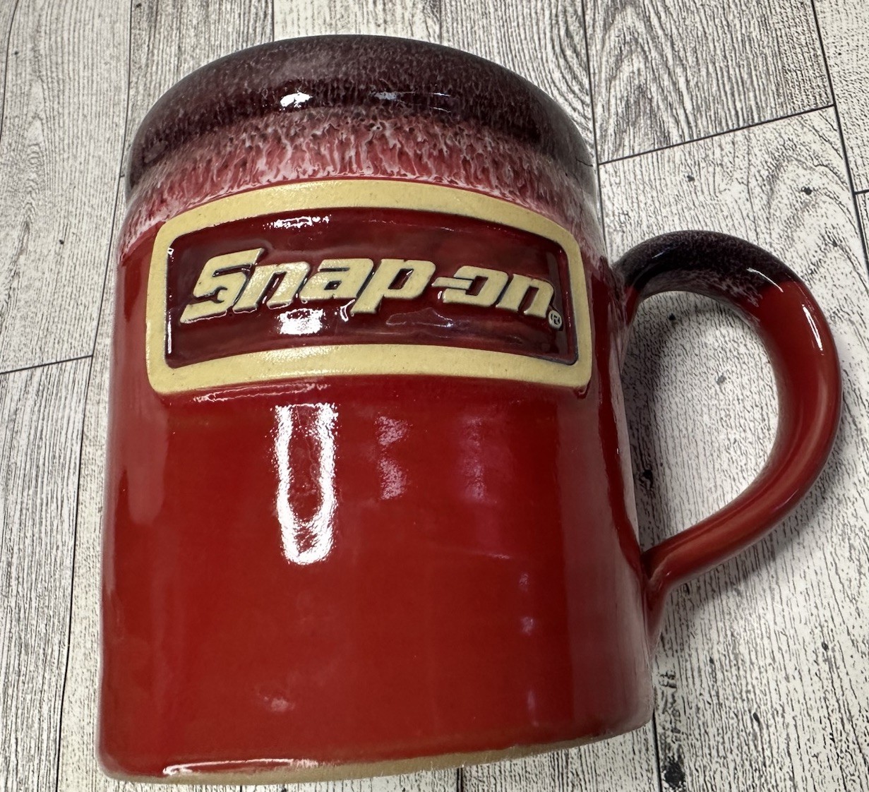 SNAP-ON TOOLS Handmade DENEEN POTTERY USA Red Drip Glaze COFFEE Drink MUG Cup