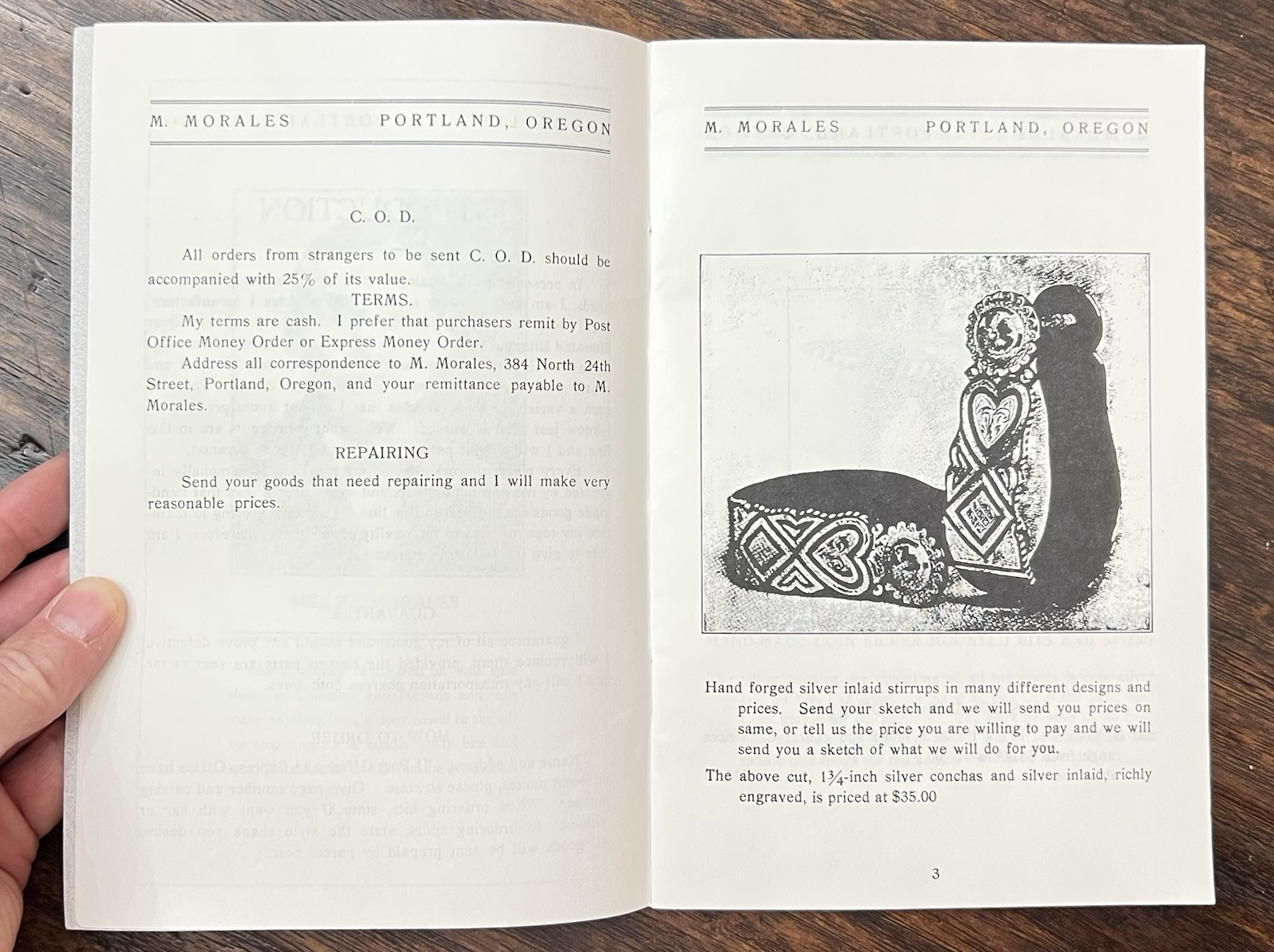 REPRINT COPY OF M. MORALES BIT AND SPUR MAKER EARLY 1900s CATALOGUE NO. 1