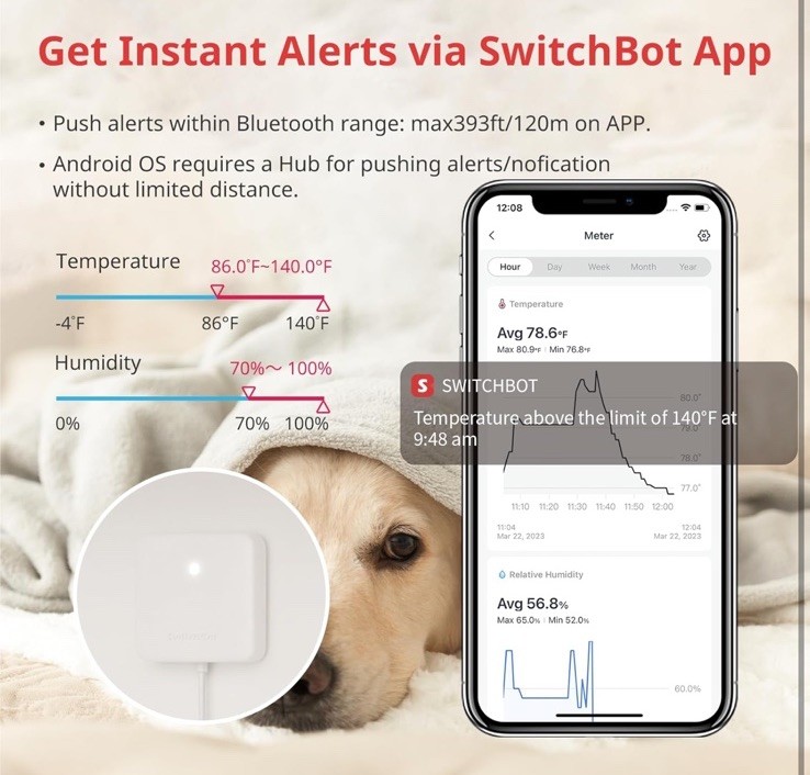 Switchbot thermometer & Hygrometer, Smart Bluetooth Temperature Humidity Sensor