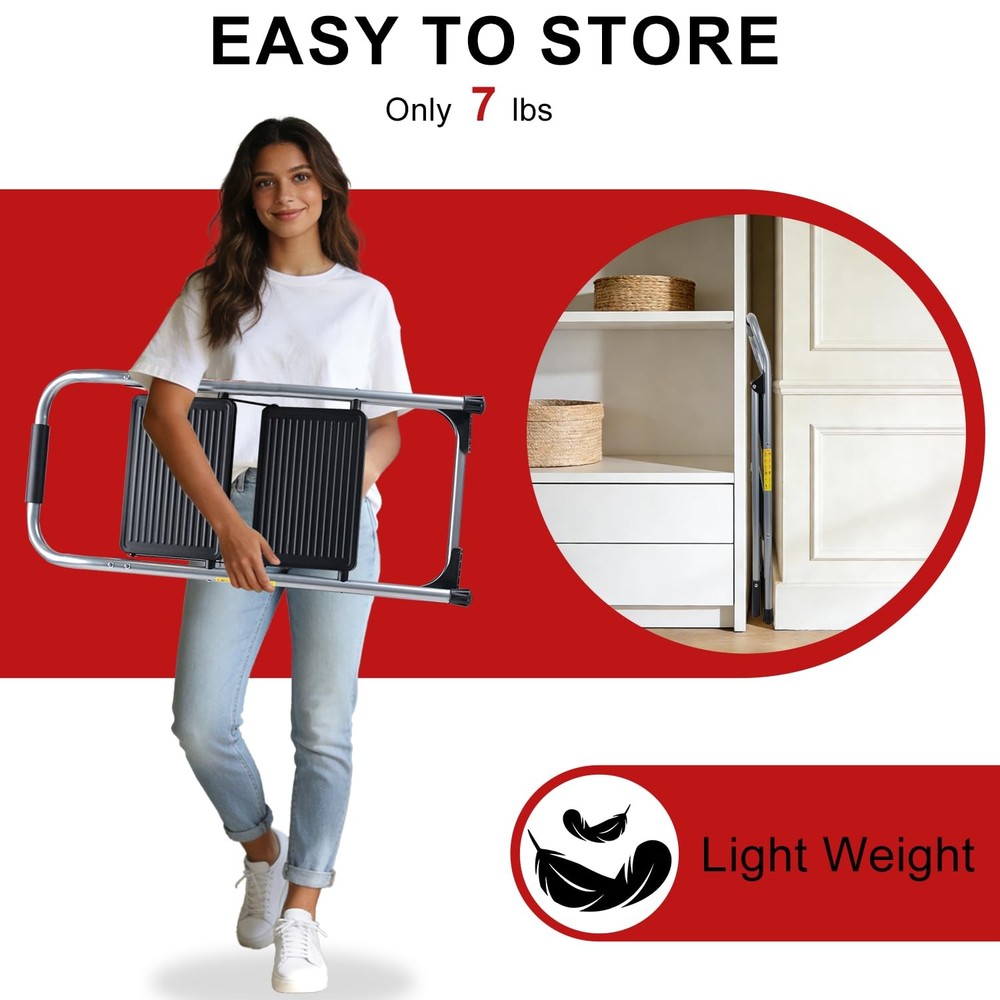 2 Step Ladder for Kitchen Step Stool, Lightweight Folding Step Stool with Cur...