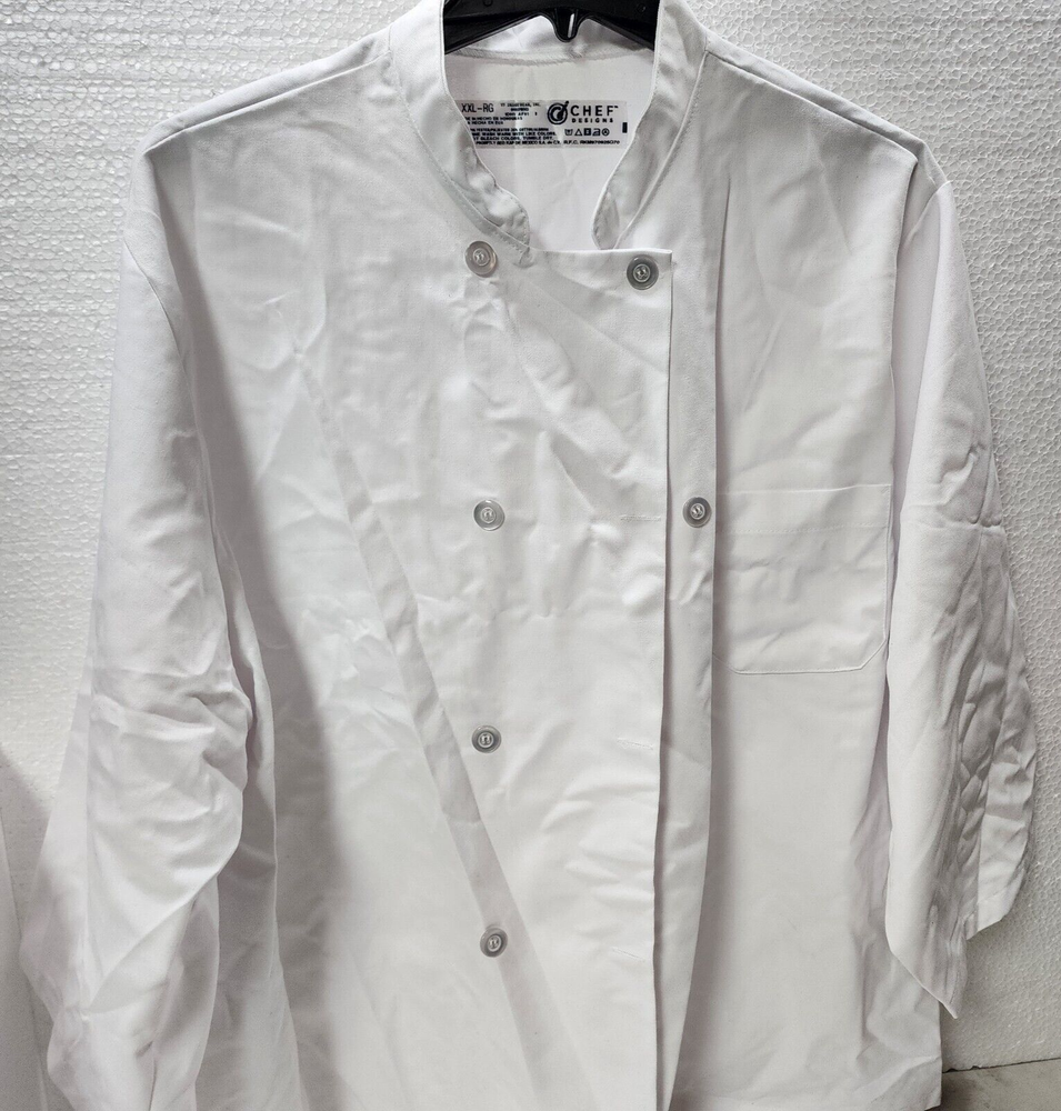 Chef Designs Three-Quarter Sleeve Chef Coat, White, XXL