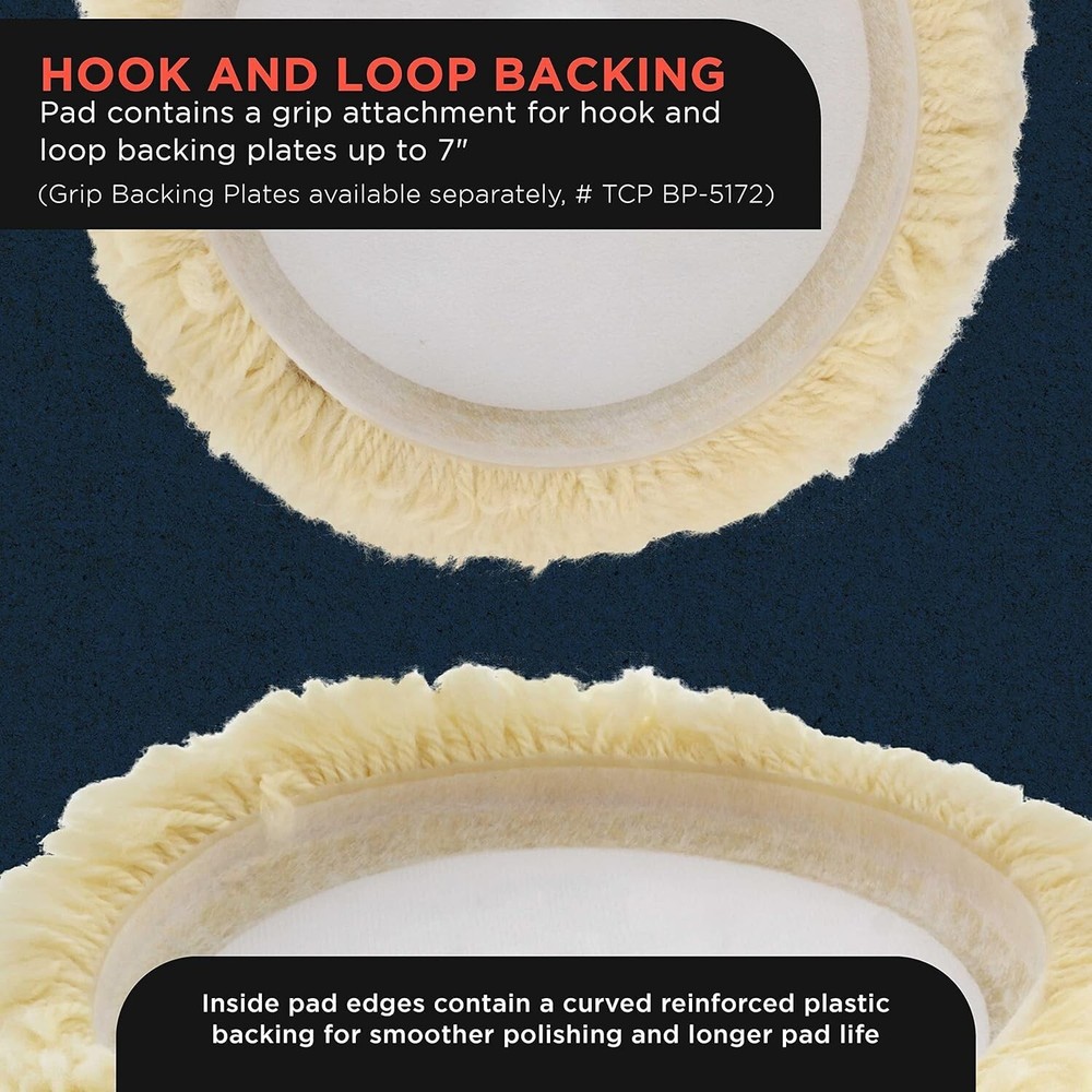 8" 100% Wool Hook & Loop Grip Buffing Pad for Compound Cutting & Polishing - ...