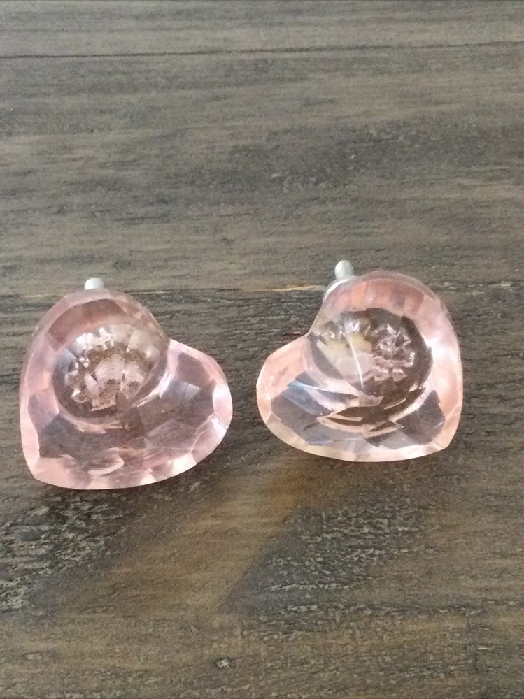 2 Shabby Chic Heart Glass Pink Cabinet Drawer Knobs Pulls