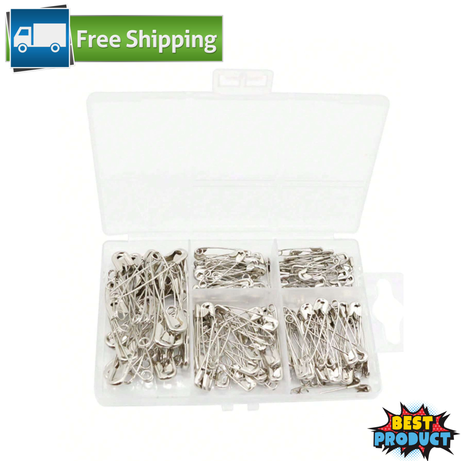 Safety Pins 150pc Assorted Sizes Silver Pins Bulk - Small & Large Heavy Duty Pin