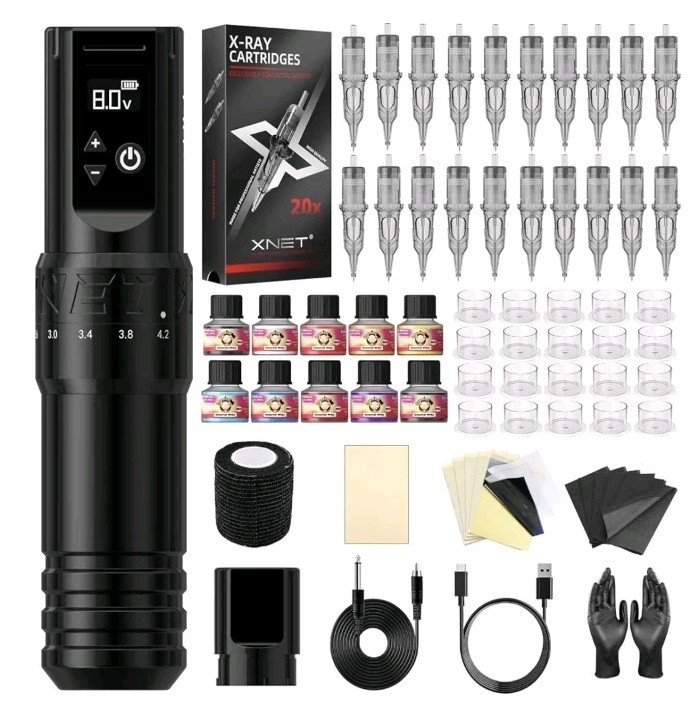 XNET E1 Tattoo Kit Cordless Adjustable Stroke Gun Complete New Read