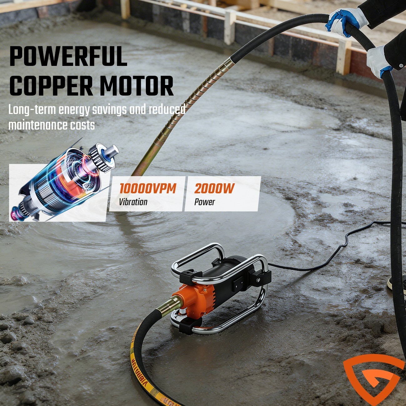 Electric Concrete Vibrator 2000W 14-3/4 Ft Poker to Remove Air Bubbles 10000VPM