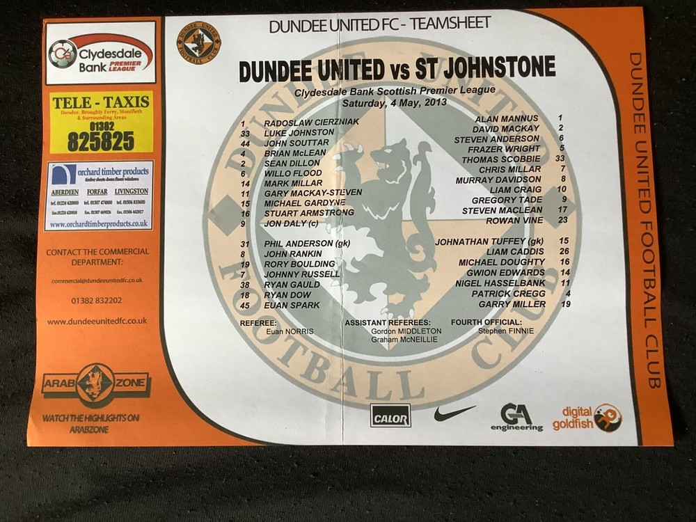 2012/13 Dundee Utd v St Johnstone May teamsheet