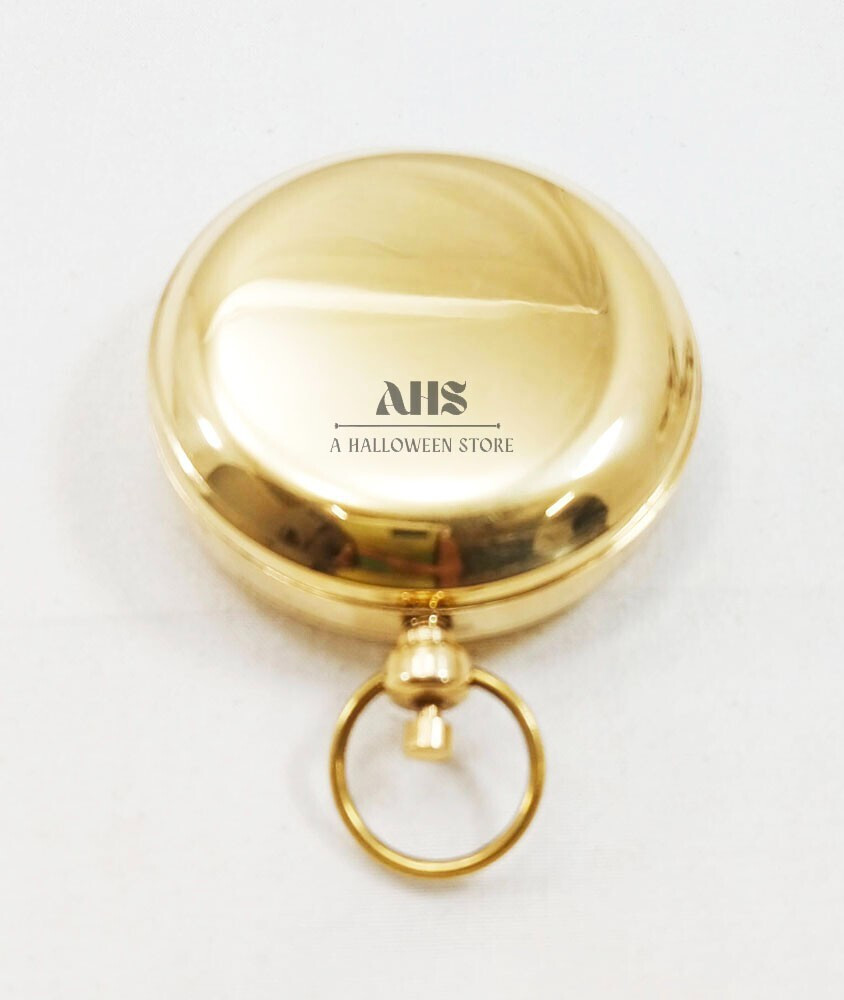 Vintage Navigational Maritime Brass Push Button Pocket Compass