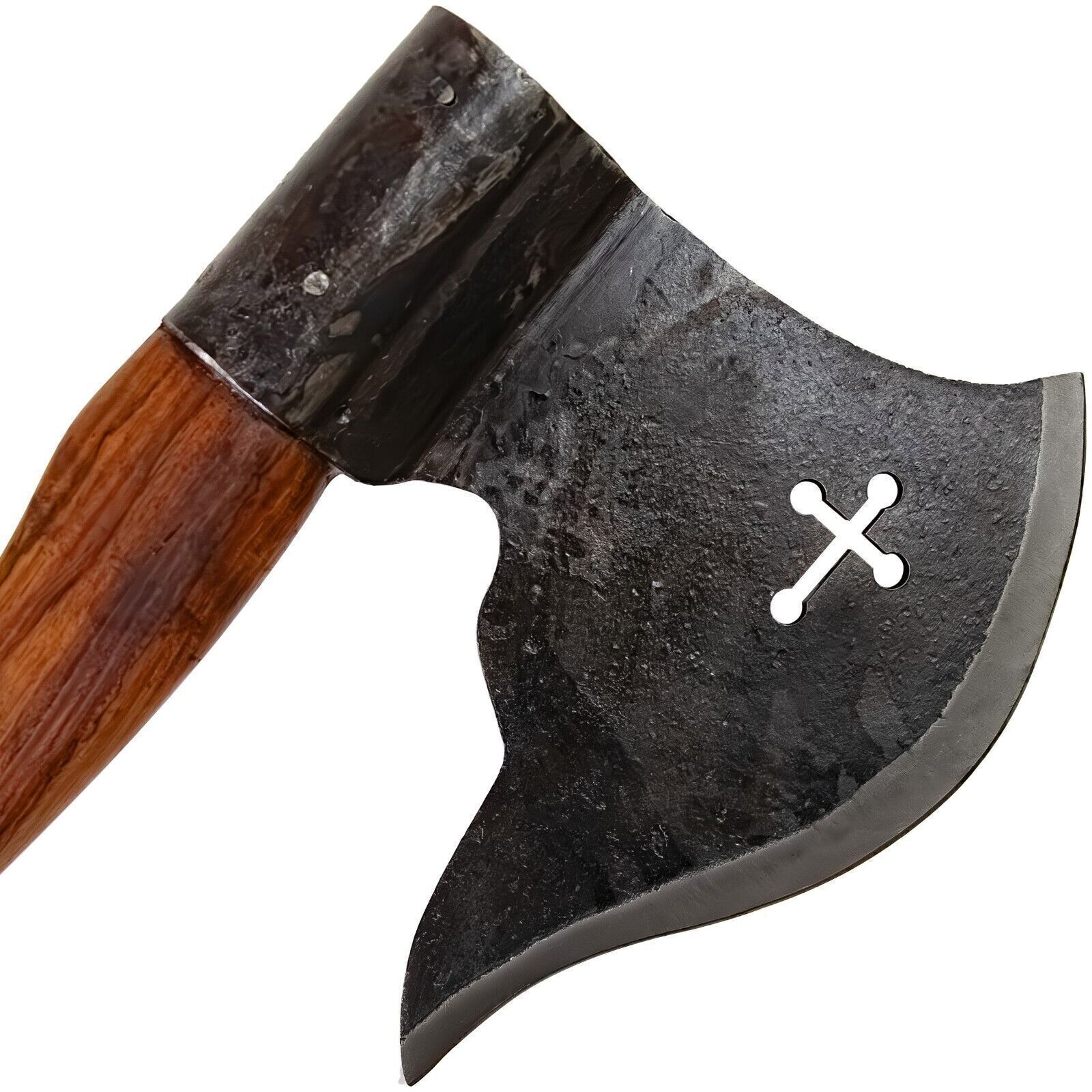 Hand Forged Functional Medieval Outdoor Camping Crusader Cross Cutout Axe