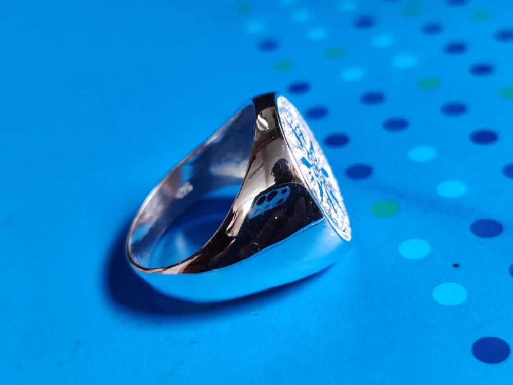 Silver Compass Signet Ring Bold Plated Silve Ring with Engraved Navigator Design