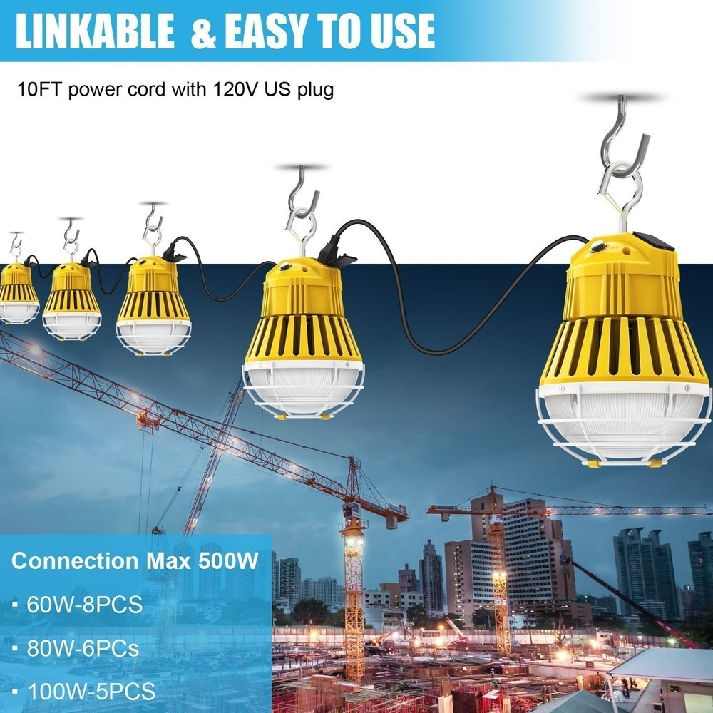 100W LED Temporary Work Light 13000LM Linkable Construction Project Hanging Lamp