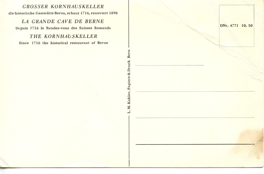 SWITZERLAND - THE KORNHAUSKELLER RESTAURANT - PC218