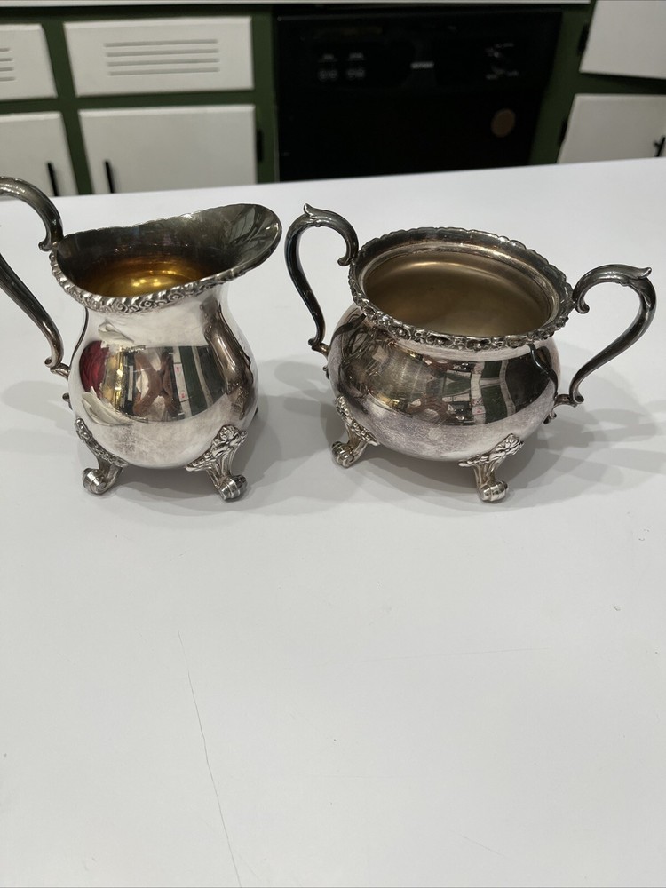 Vtg Wilcox International Silver USA Du Barry Floral Creamer & Sugar Bowl 7603-4