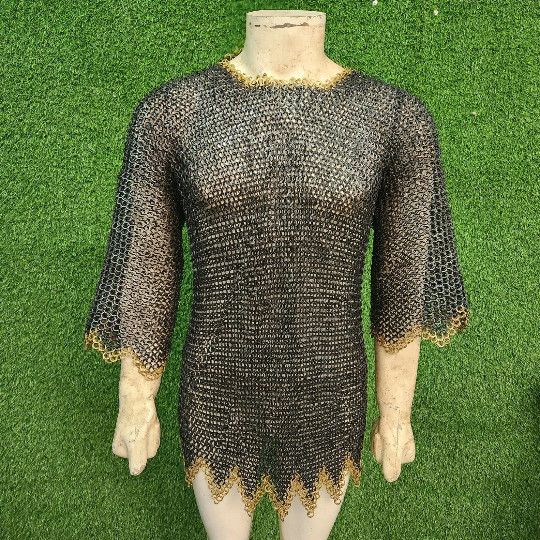 Chainmail Shirt with Brass Zig-Zag Border – 9mm Flat Chainmail Shirt