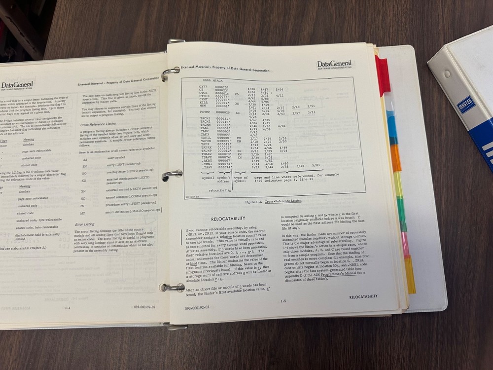 Data General AOS Macroassembler Reference Manual minicomputers — MOSTEK binders