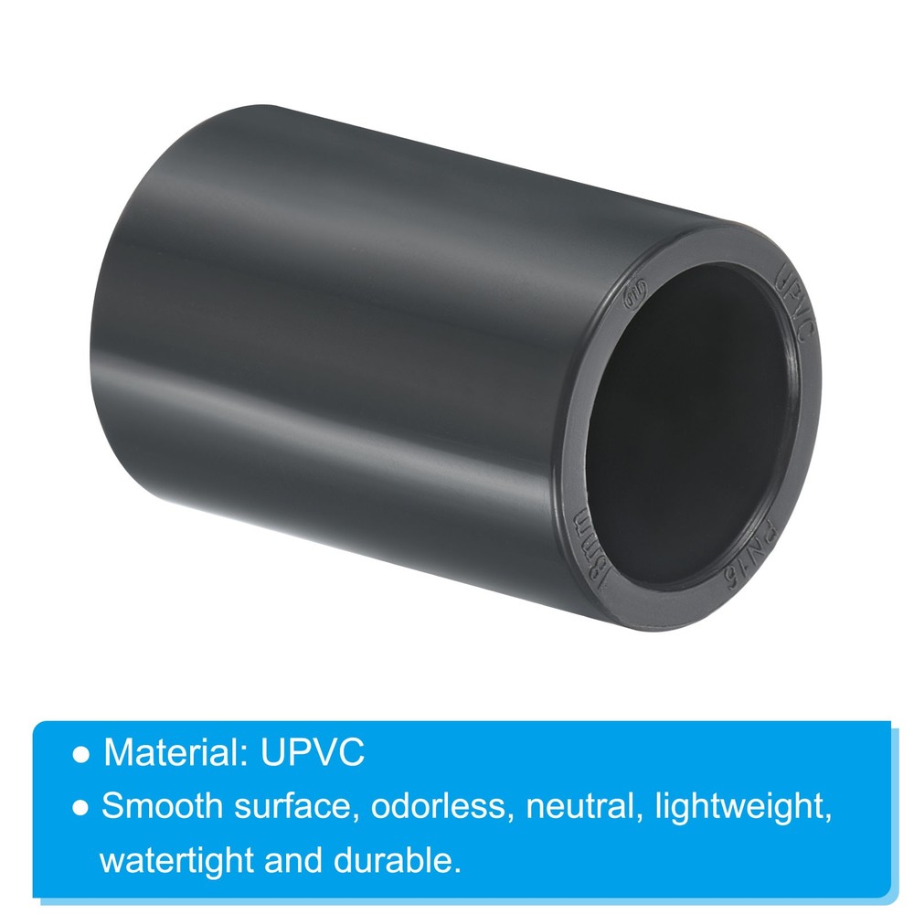 UPVC Pipe Fitting 18mm 0.71" Socket, 4pcs Straight Joints, Dark Grey