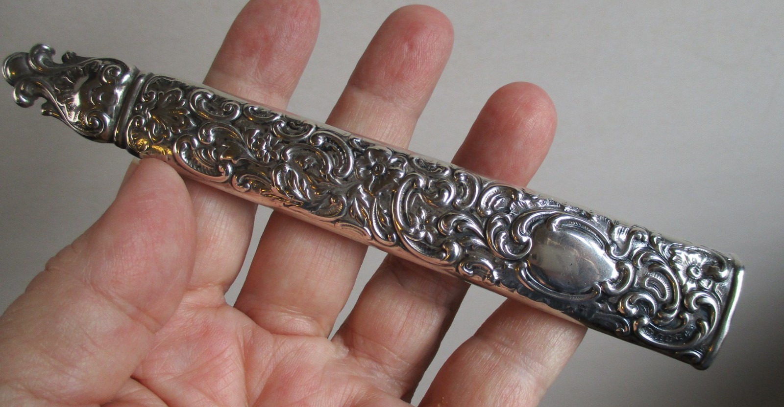 Dominick & Haff Sterling Silver Rococo scissors sheath 5 1/2" sewing notion