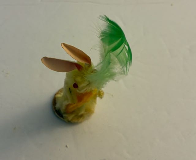Vintage Set of 3 Chenille Yellow Easter Bunny Rabbits w/Carrot & Feathers Japan