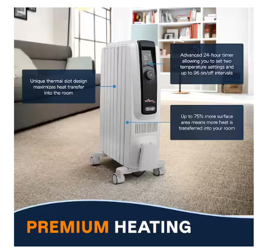 DeLonghi 1500W 5120 BTU Electric Oil Filled Radiator - White (TRD50615E)