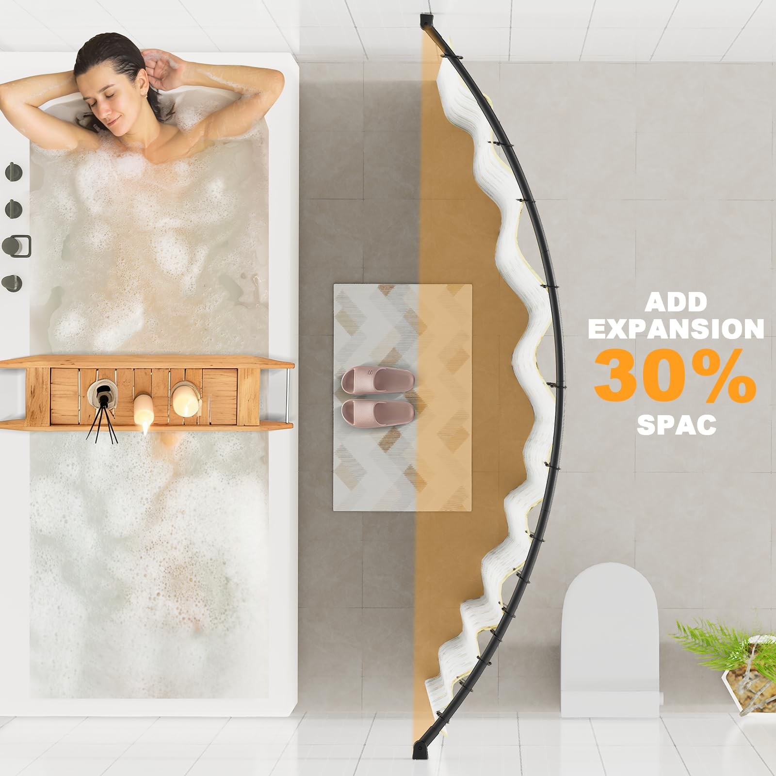 Curved Shower Curtain Rod 36-75 Inches, Adjustable, Rustproof, Black