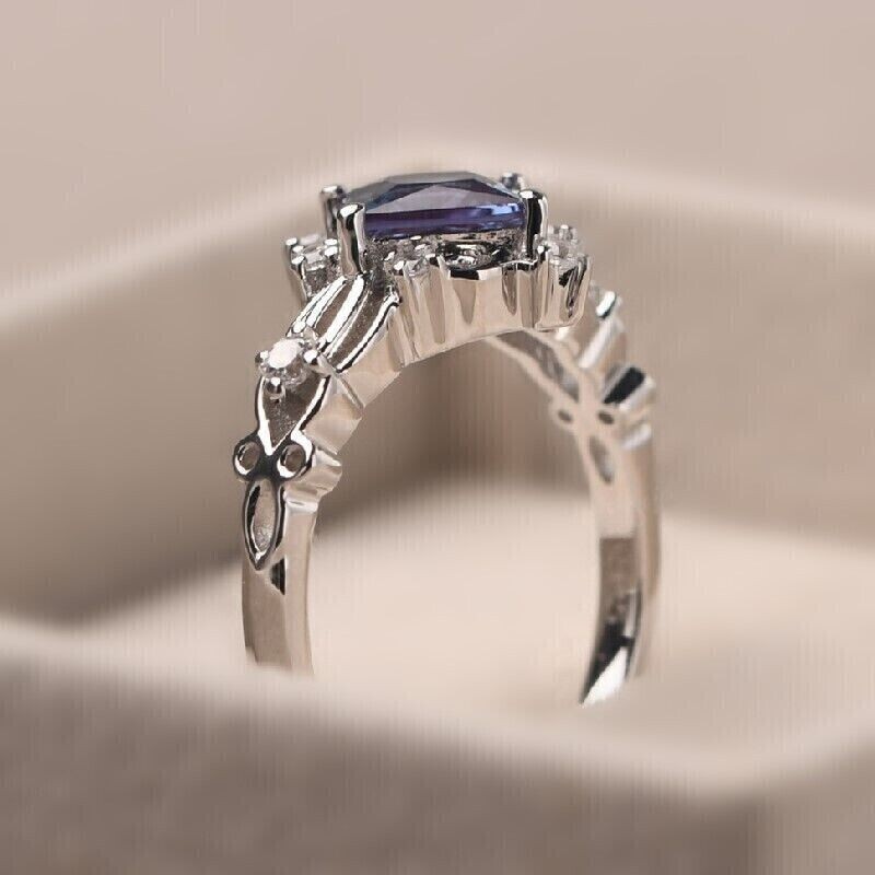 2.40Ct Princess Lab-created Alexandrite Cluster Wedding Ring 925Sterling Silver