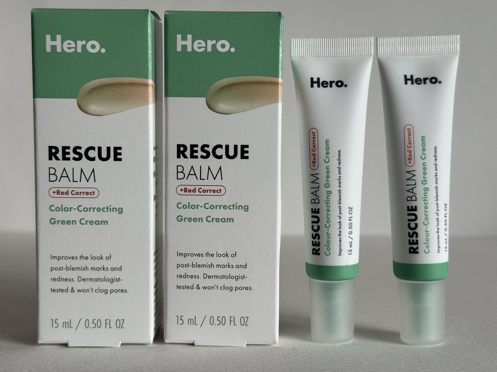 2X Hero Rescue Balm +Red Correcting Green Cream 15ML Each(SAME AS PICTURE)