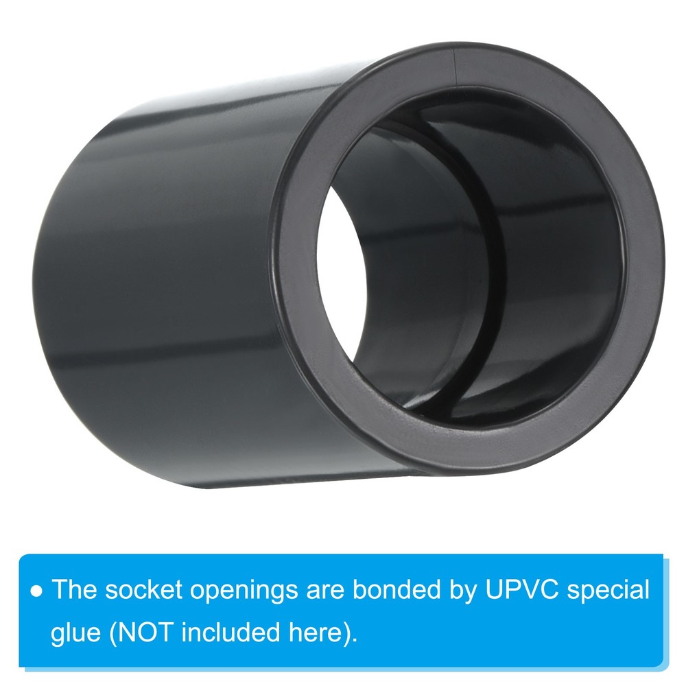 UPVC Pipe Fitting 18mm 0.71" Socket, 4pcs Straight Joints, Dark Grey