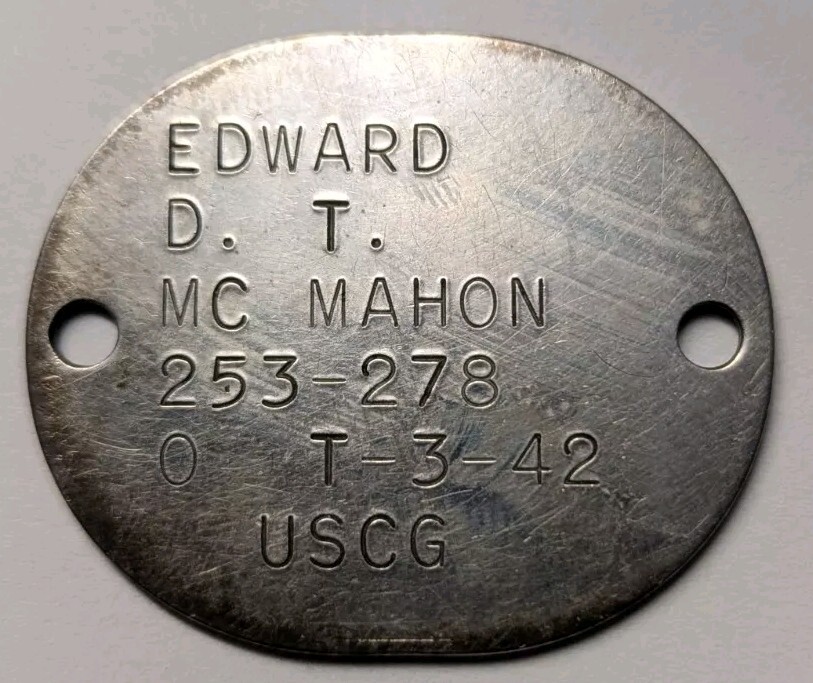 WW2 Coast Guard Sterling Silver Dog Tag - EDWARD D.T. MC MAHON 3/42 USCG - XB
