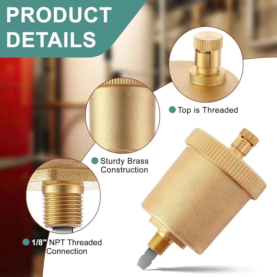 2 Pack 1/8 Inch Automatic Air Vent Valve, Automatic Air Bleed Vent, Float Valve