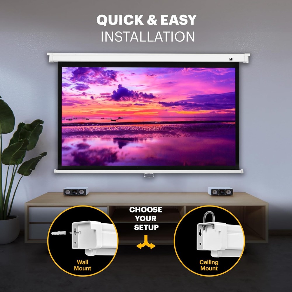 KODAK Manual Pull-Down White Projector Screen 80" Inch | Large 16:9 Office,...