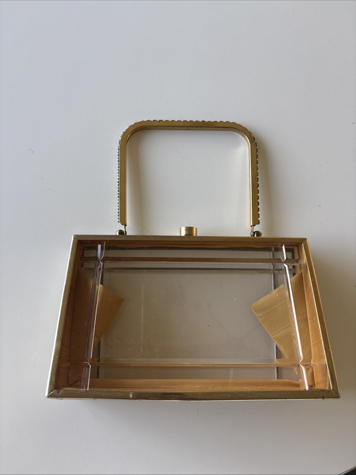 Vintage 1950s Tyrolean NY lucite and gold metal rhinestones box bag