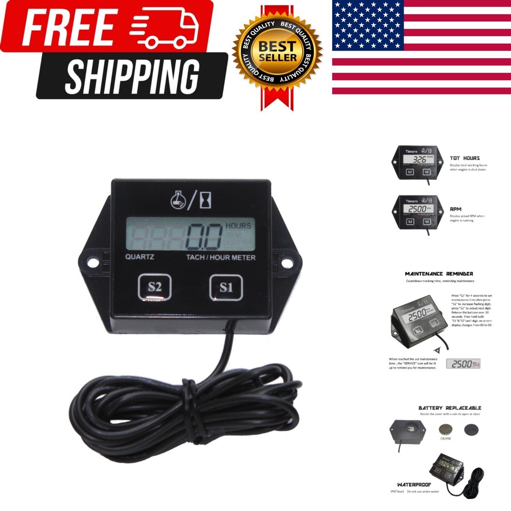 Tachometer for Small Engine,Inductive Hour Meter for 2 Stroke & 4 Stroke Smal...