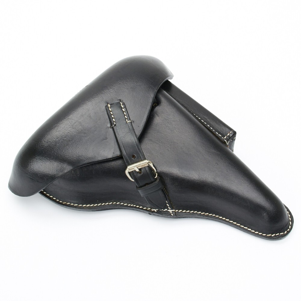 German WWII P08 Luger Black Leather Hardshell Holster, P-08, Pattern 1908