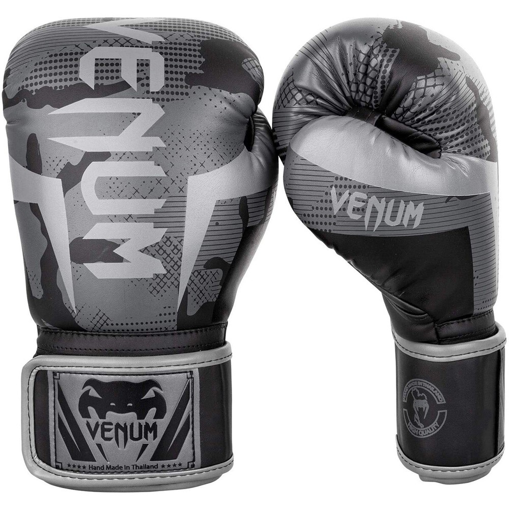 Venum Elite Hook and Loop Boxing Gloves - Black/Dark Camo