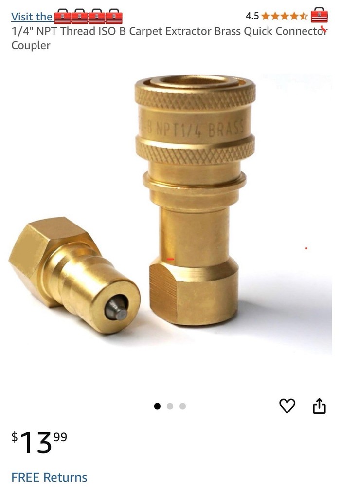 1/4" NPT Thread ISO B Carpet Extractor Brass Quick Connector Coupler