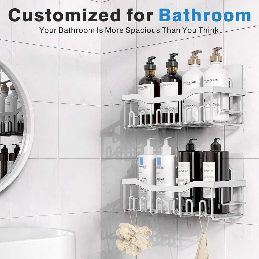 Shower Caddy 2-Pack Adhesive Organizer Bathroom & Kitchen Storage Rustproof
