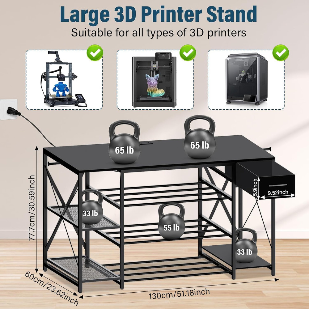 Upgrade Heavy Duty 3D Printer Table with Storage, Large 4-Tier 3D Printer Stand
