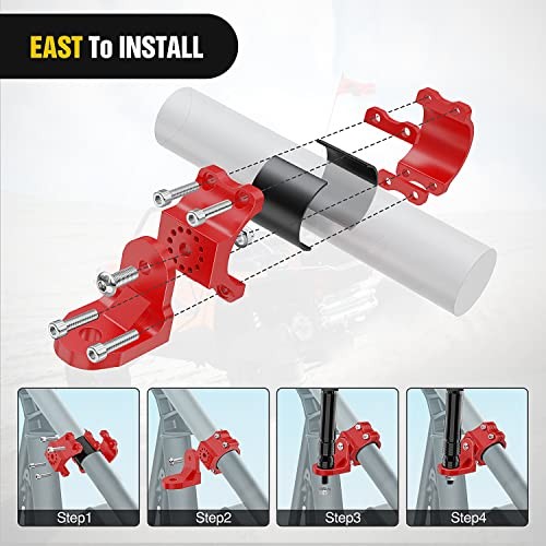 UTV Flag Antenna Mount Whip Light Mounting Bracket For Round Cages Red 2Pcs