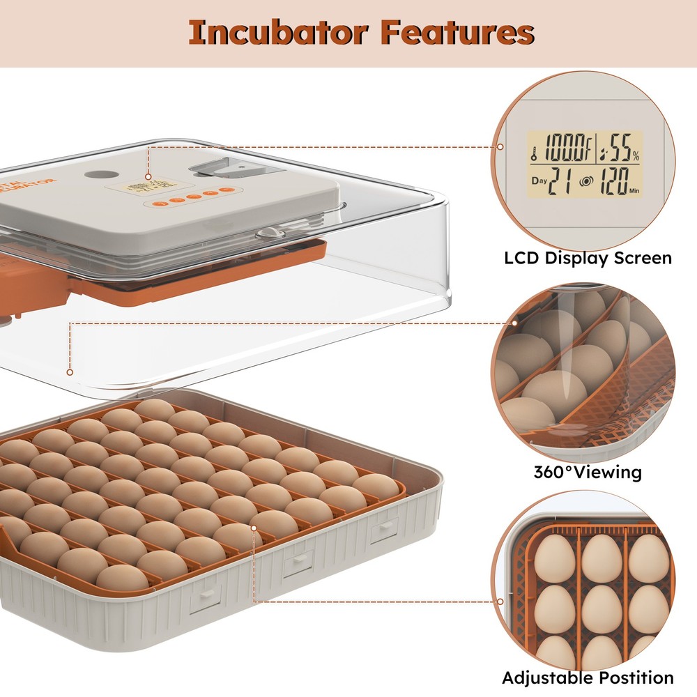 56pcs Egg Incubator Automatic Turning & Humidity Control Chicken Duck Goose Eggs