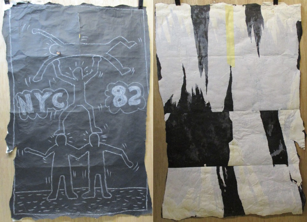 SUBWAY DRAWING chalk on black paper NYC 1980s Pop Art Graffiti - KEITH HARING